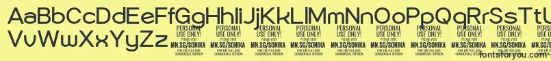 Fonte Sonika Re PERSONAL – fontes pretas em um fundo amarelo