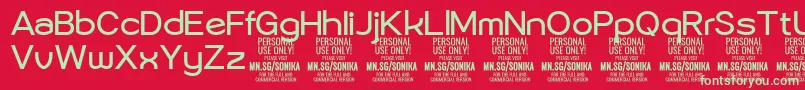 Fonte Sonika Re PERSONAL – fontes verdes em um fundo vermelho