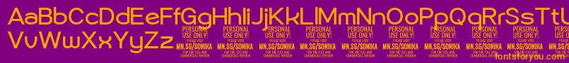 Sonika Re PERSONAL-fontti – oranssit fontit violetilla taustalla