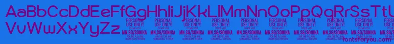 Sonika Re PERSONAL-Schriftart – Violette Schriften auf blauem Hintergrund