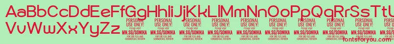 Шрифт Sonika Re PERSONAL – красные шрифты на зелёном фоне