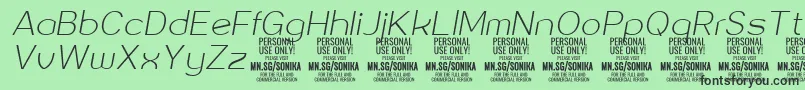 フォントSonika Th Ita PERSONAL – 緑の背景に黒い文字