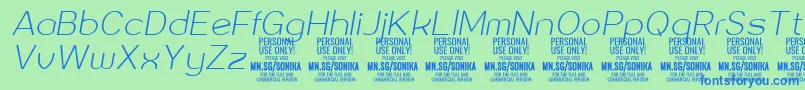 Sonika Th Ita PERSONAL-Schriftart – Blaue Schriften auf grünem Hintergrund