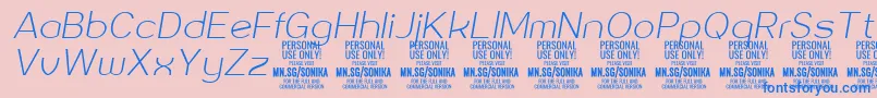 フォントSonika Th Ita PERSONAL – ピンクの背景に青い文字