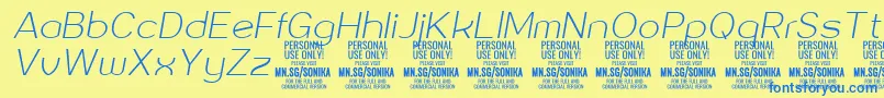 Sonika Th Ita PERSONAL Font – Blue Fonts on Yellow Background