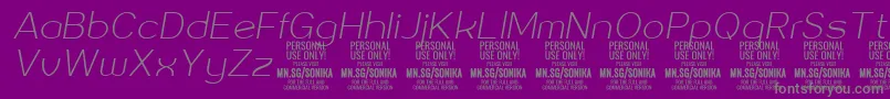 フォントSonika Th Ita PERSONAL – 紫の背景に灰色の文字