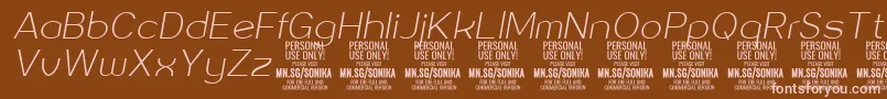 フォントSonika Th Ita PERSONAL – 茶色の背景にピンクのフォント