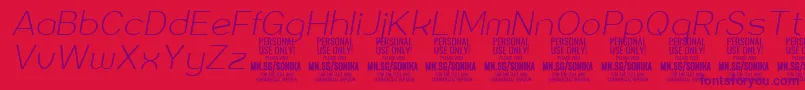 Fonte Sonika Th Ita PERSONAL – fontes roxas em um fundo vermelho