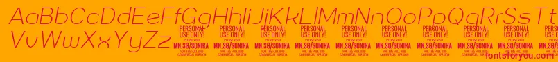 フォントSonika Th Ita PERSONAL – オレンジの背景に赤い文字