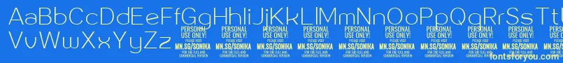 Sonika Th PERSONAL-Schriftart – Gelbe Schriften auf blauem Hintergrund