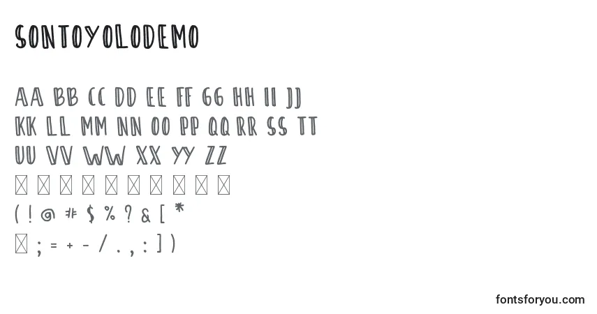 Czcionka SontOyoloDemo – alfabet, cyfry, specjalne znaki