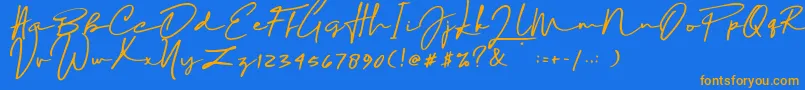 Sophia Bella DEMO-Schriftart – Orangefarbene Schriften auf blauem Hintergrund