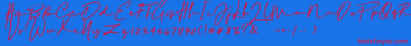 Sophia Bella DEMO-Schriftart – Rote Schriften auf blauem Hintergrund
