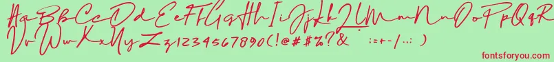 フォントSophia Bella DEMO – 赤い文字の緑の背景