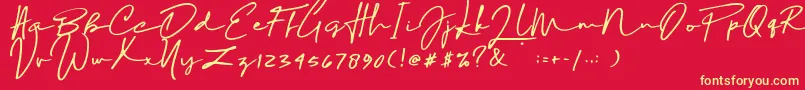 Sophia Bella DEMO-Schriftart – Gelbe Schriften auf rotem Hintergrund
