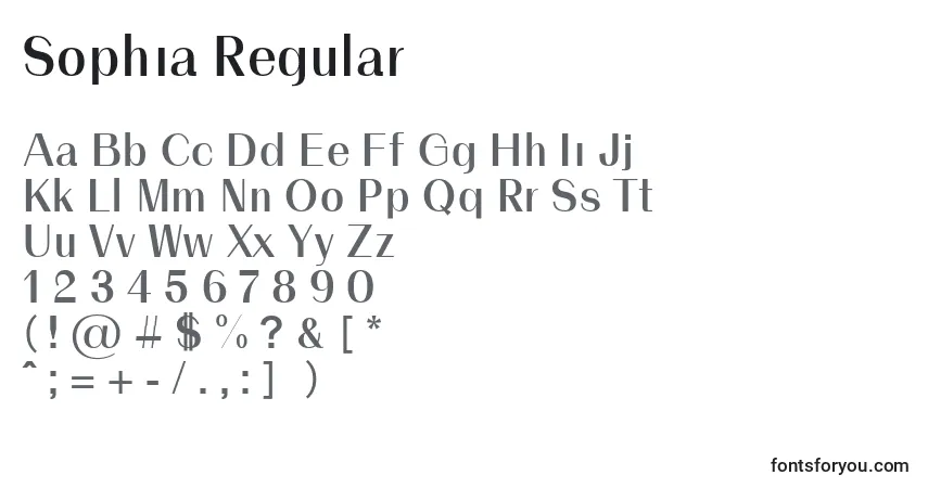 Czcionka Sophia Regular – alfabet, cyfry, specjalne znaki