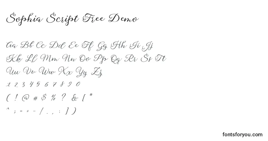 Schriftart Sophia Script Free Demo – Alphabet, Zahlen, spezielle Symbole