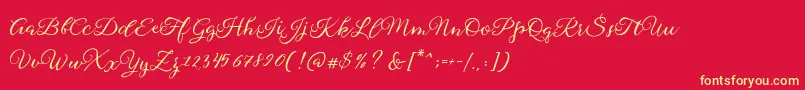 Sophia Script Free Demo-Schriftart – Gelbe Schriften auf rotem Hintergrund