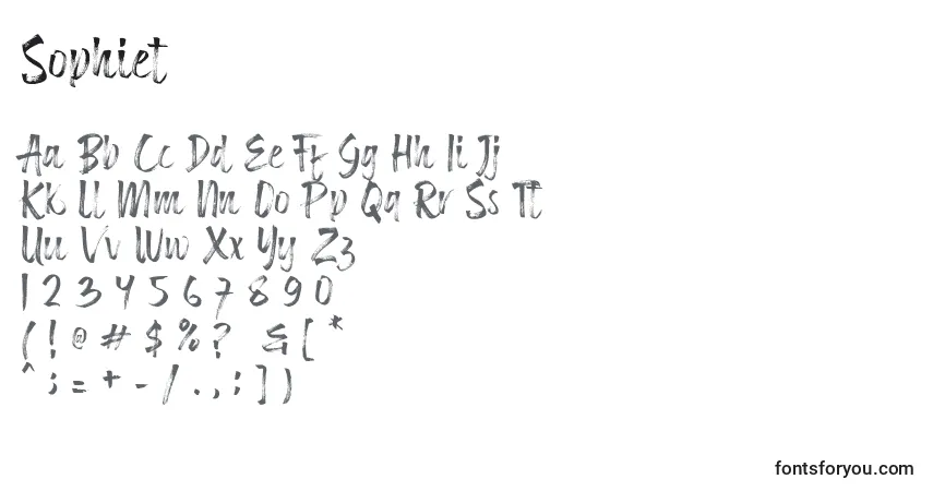 A fonte Sophiet – alfabeto, números, caracteres especiais