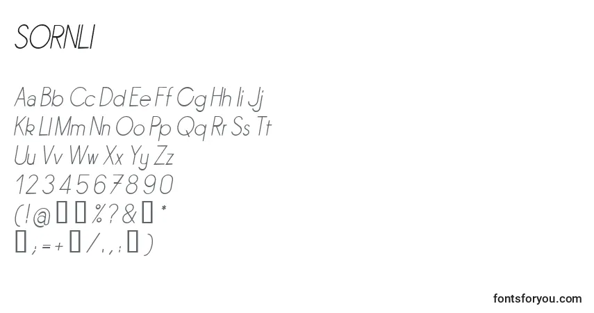 A fonte SORNLI   (141467) – alfabeto, números, caracteres especiais
