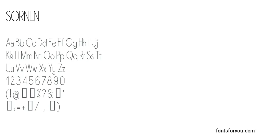 A fonte SORNLN   (141468) – alfabeto, números, caracteres especiais