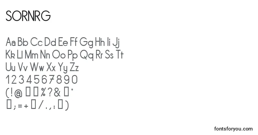A fonte SORNRG   (141469) – alfabeto, números, caracteres especiais