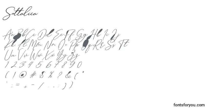 Schriftart Sottalica – Alphabet, Zahlen, spezielle Symbole