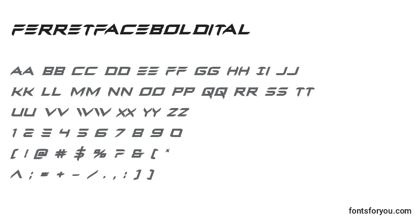Czcionka Ferretfaceboldital – alfabet, cyfry, specjalne znaki