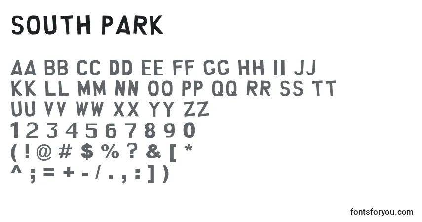 Fuente South park - alfabeto, números, caracteres especiales