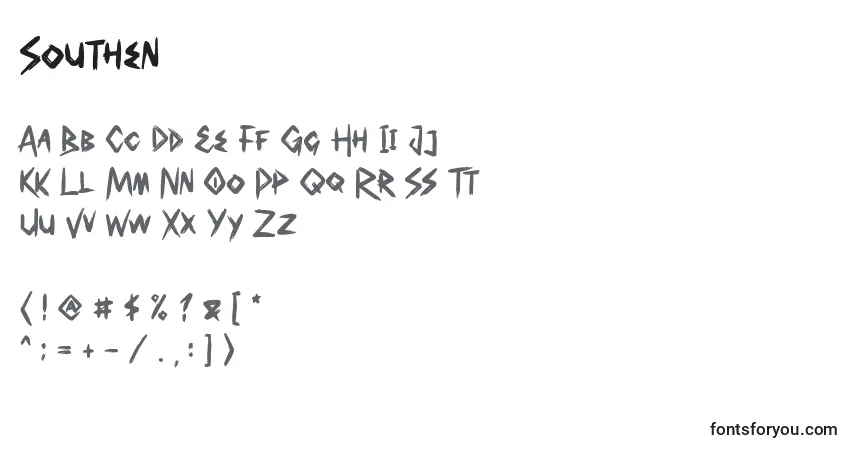 Czcionka Southen – alfabet, cyfry, specjalne znaki