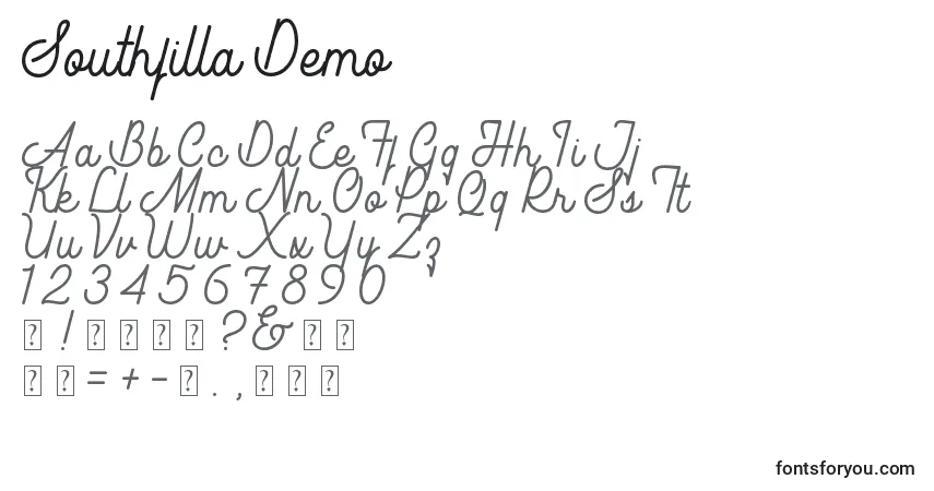 Schriftart Southfilla Demo – Alphabet, Zahlen, spezielle Symbole