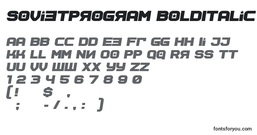 Czcionka SovietProgram BoldItalic – alfabet, cyfry, specjalne znaki