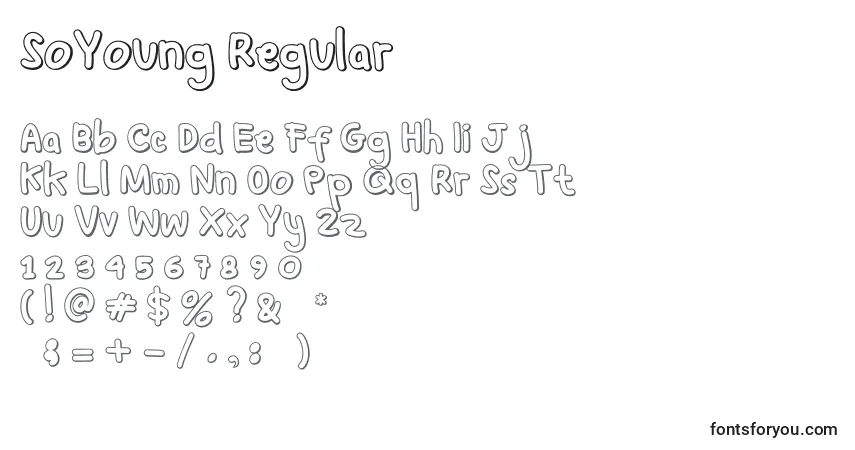 A fonte SoYoung Regular – alfabeto, números, caracteres especiais