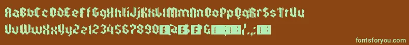 フォントZkalpelbarEyeFs – 緑色の文字が茶色の背景にあります。
