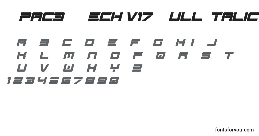 Schriftart Spac3   Tech v17 Full Italic otf Free – Alphabet, Zahlen, spezielle Symbole