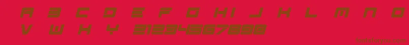 フォントSpac3   Tech v17 Full Italic otf Free – 赤い背景に茶色の文字