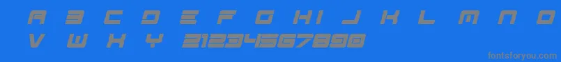 フォントSpac3   Tech v17 Full Italic otf Free – 青い背景に灰色の文字