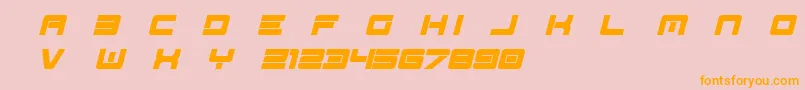 フォントSpac3   Tech v17 Full Italic otf Free – オレンジの文字がピンクの背景にあります。
