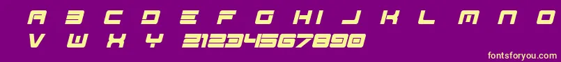 Spac3   Tech v17 Full Italic otf Free-Schriftart – Gelbe Schriften auf violettem Hintergrund