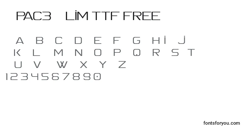 Schriftart Spac3 Slim ttf free – Alphabet, Zahlen, spezielle Symbole