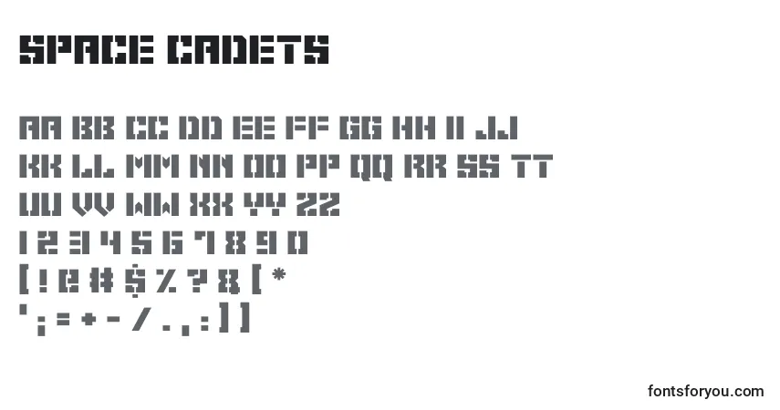 A fonte Space Cadets – alfabeto, números, caracteres especiais
