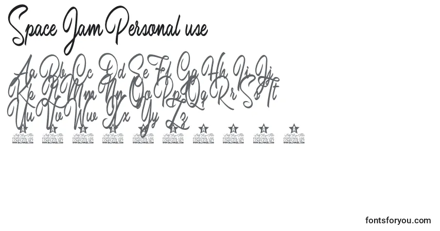 Schriftart Space Jam Personal use – Alphabet, Zahlen, spezielle Symbole