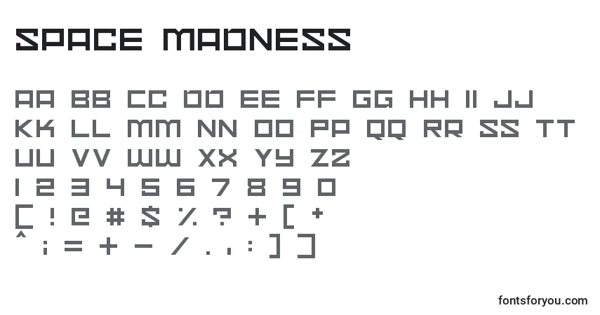 Schriftart Space Madness – Alphabet, Zahlen, spezielle Symbole