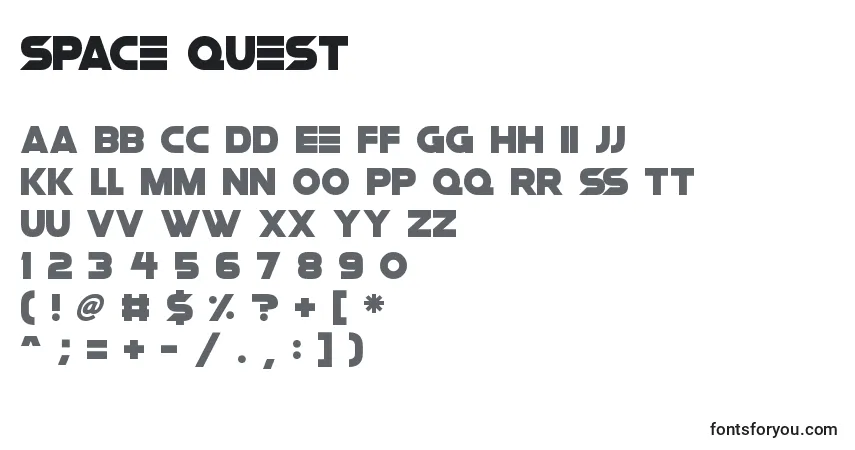 A fonte Space Quest – alfabeto, números, caracteres especiais