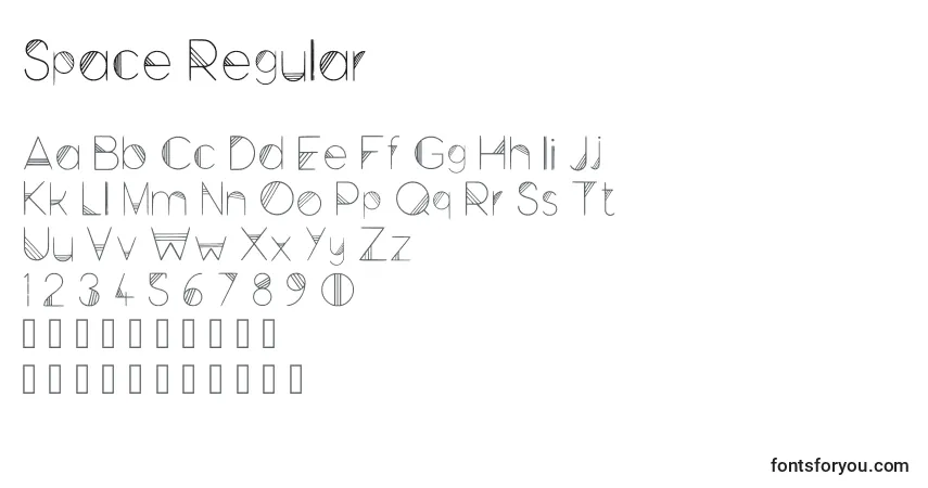 Space Regular-fontti – aakkoset, numerot, erikoismerkit