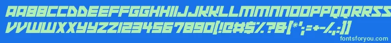 フォントSpace Squadron Italic – 青い背景に緑のフォント