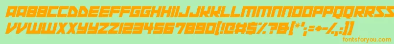 フォントSpace Squadron Italic – オレンジの文字が緑の背景にあります。