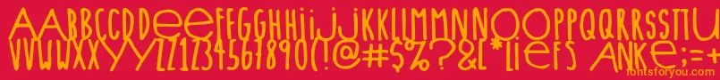 Lieveletters-Schriftart – Orangefarbene Schriften auf rotem Hintergrund