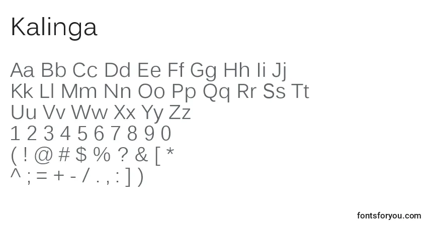 A fonte Kalinga – alfabeto, números, caracteres especiais