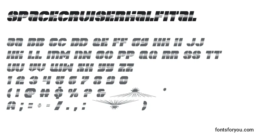 Czcionka Spacecruiserhalfital – alfabet, cyfry, specjalne znaki